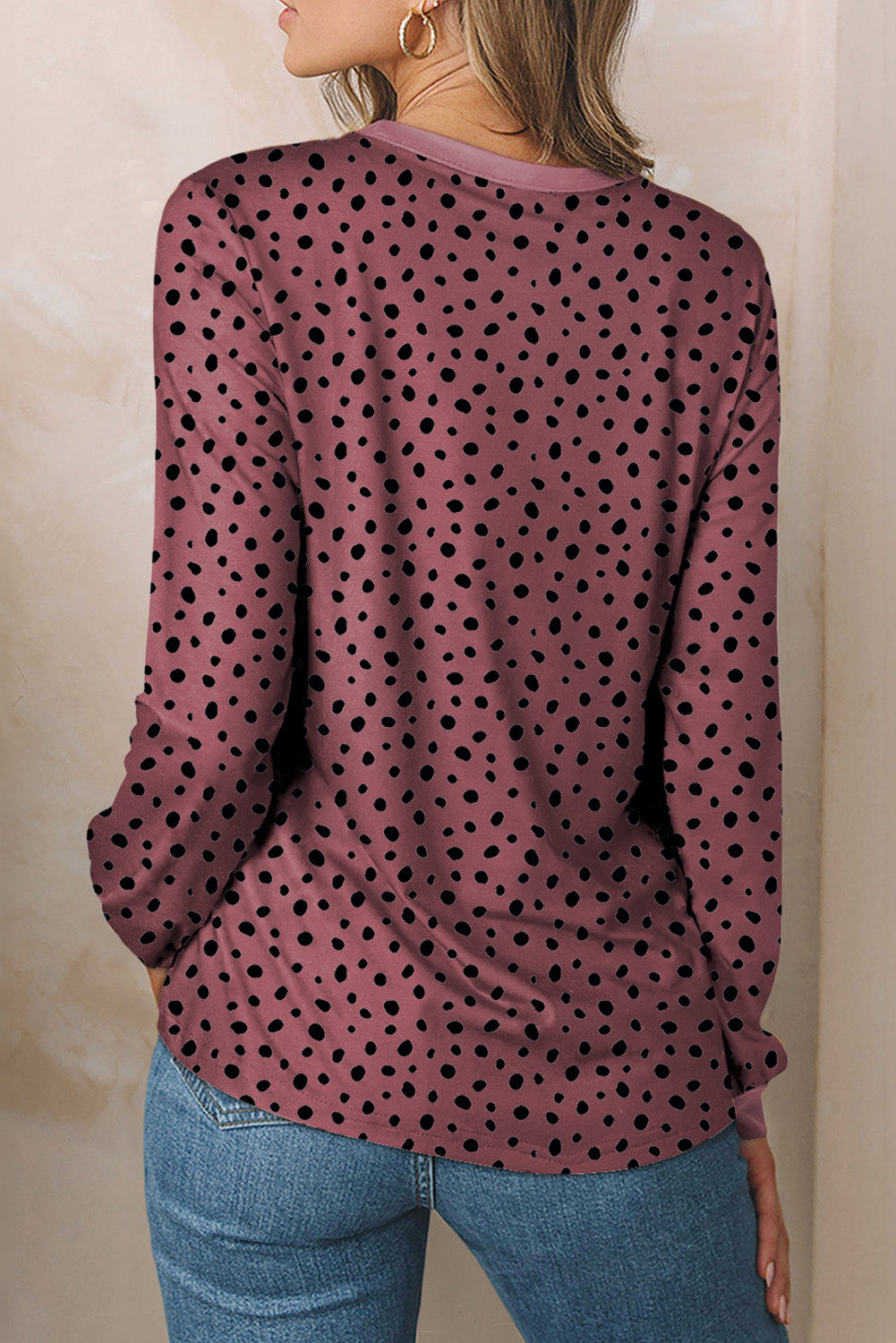 Animal Spotted Print Round Neck Long Sleeve Top