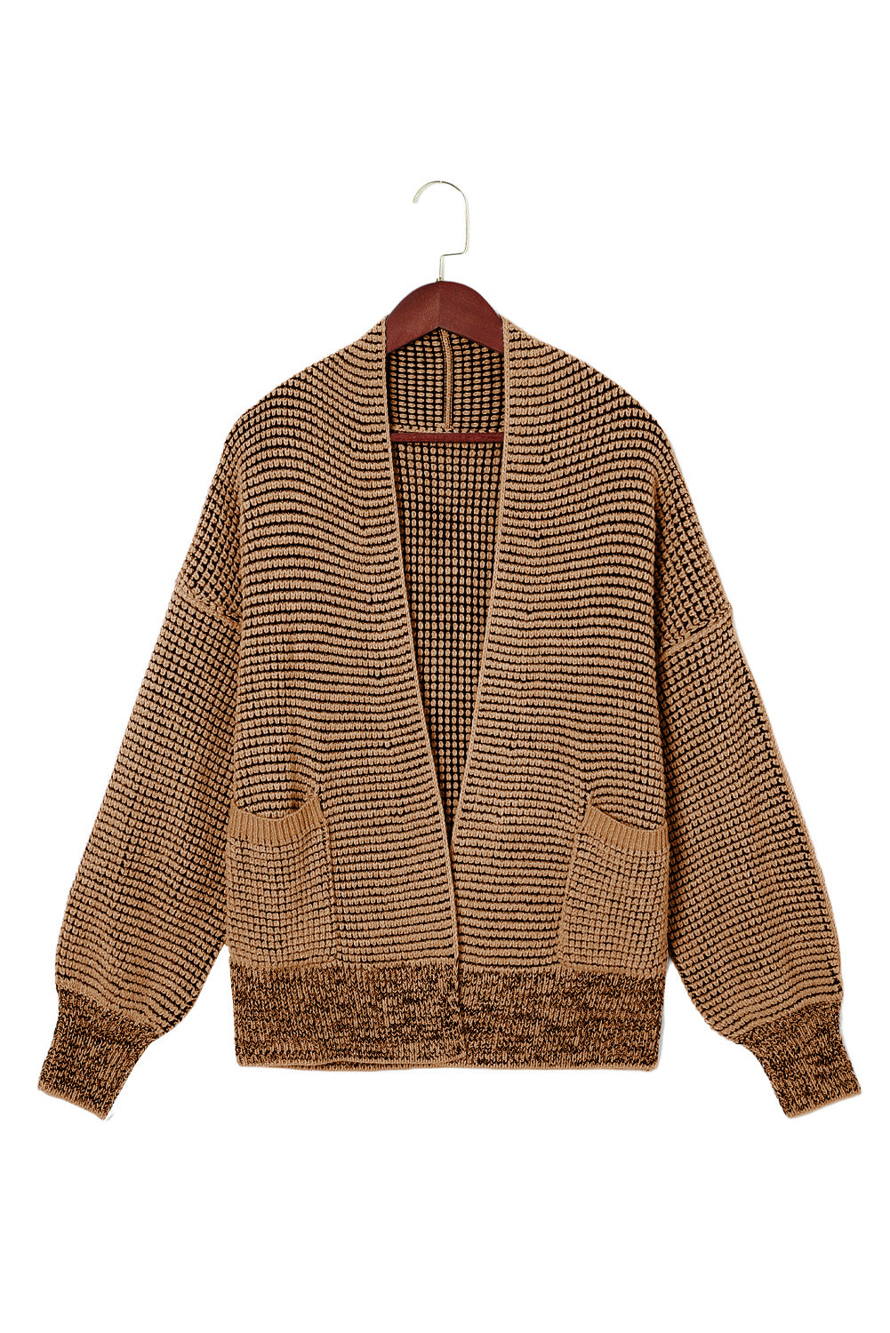 Apricot Chunky Waffle Knit Oversized Collar Cardigan