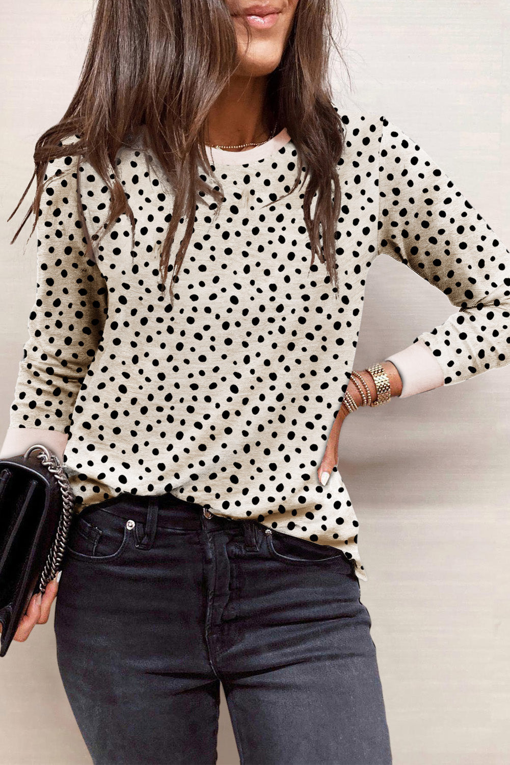 Animal Spotted Print Round Neck Long Sleeve Top