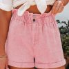 Dusty Pink Vintage Washed Frilled High Waist Denim Shorts