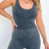 Carbon Grey Mineral Wash Ribbed High Waist Athleisure Romper
